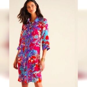 Soft Surroundings Shift Dress Turquoise Fuchsia Size S